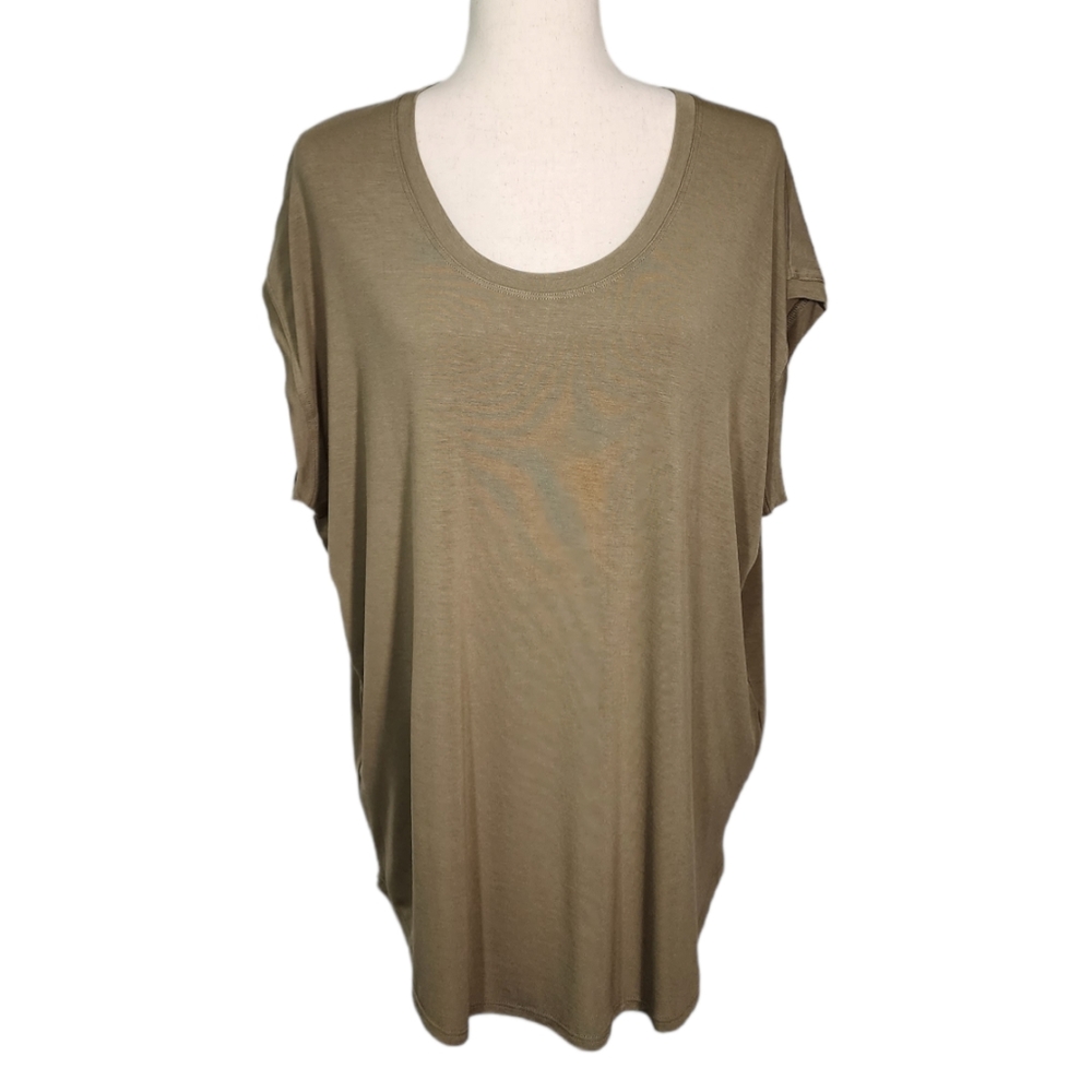DKNY Stretchy Loose Relaxed Fit Rounded Hem SS T-Shirt Aloe Green/Tan/Taupe XXL